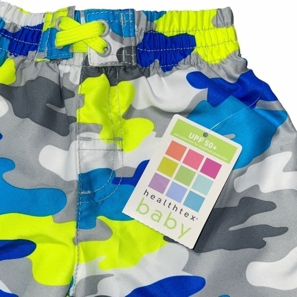 Healthtex Infant Boys 3-6 Mo Swim Trunks Swimsuit Camouflage Gray Blue Green New - Picture 3 of 8